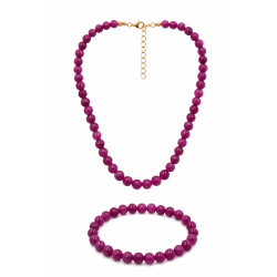 Naszyjnik + bransoletka z kamieni [agat fuksja] - MF4104746